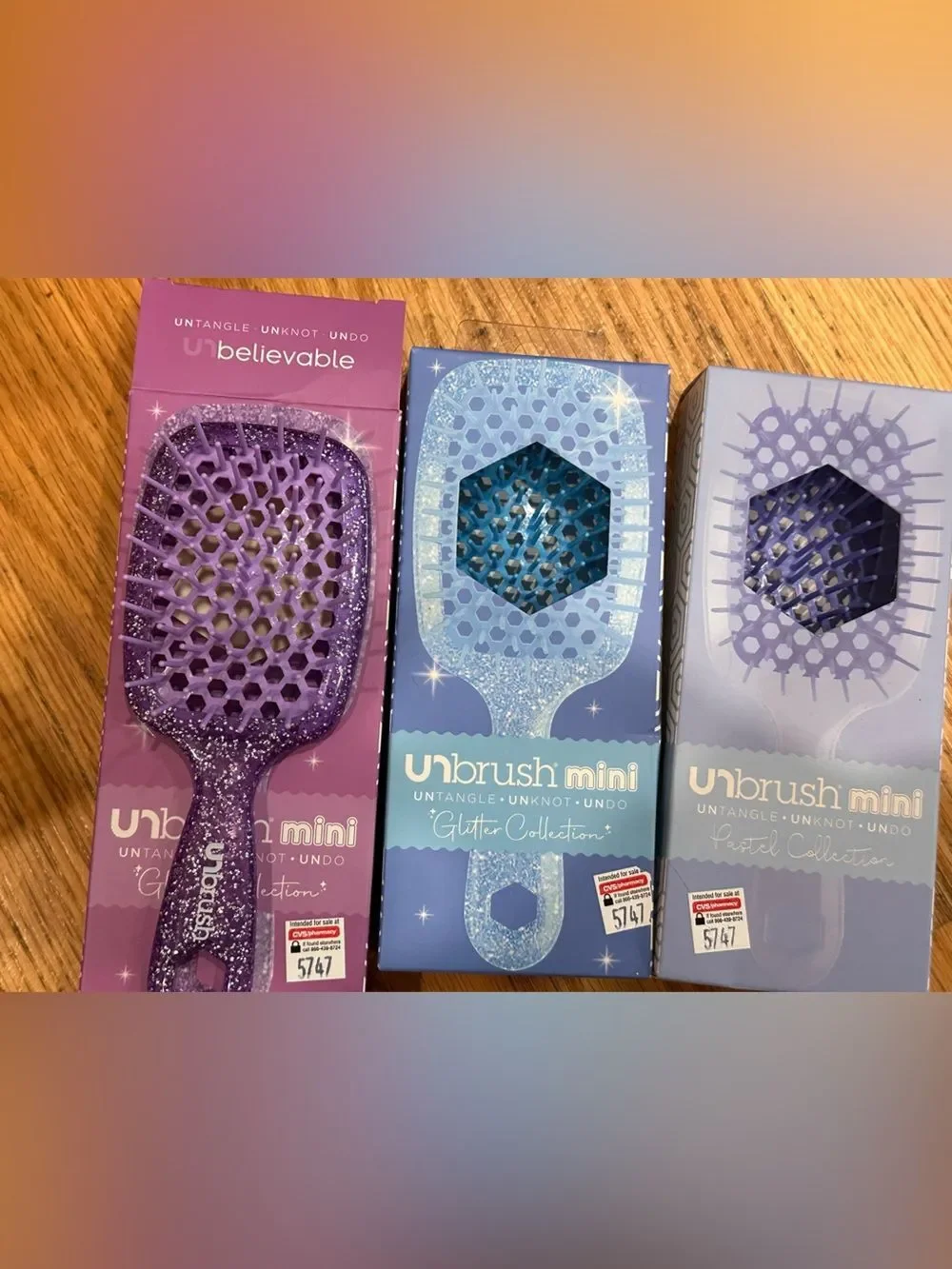 UNbrush mini glitter detangling hair brush - purple & blue bundle